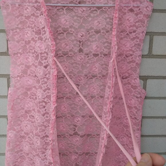 Vintage Pink Lace Vest 39" Bust Bed Jacket Lingerie Retro Feminine - Picture 2 of 12